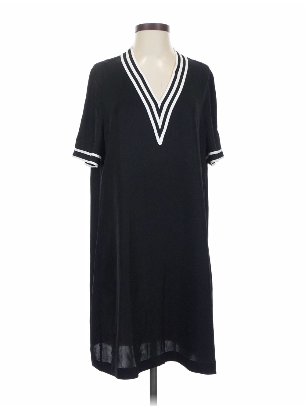 Rag & Bone Black Shift Dress | Stripe Trim | Size S
